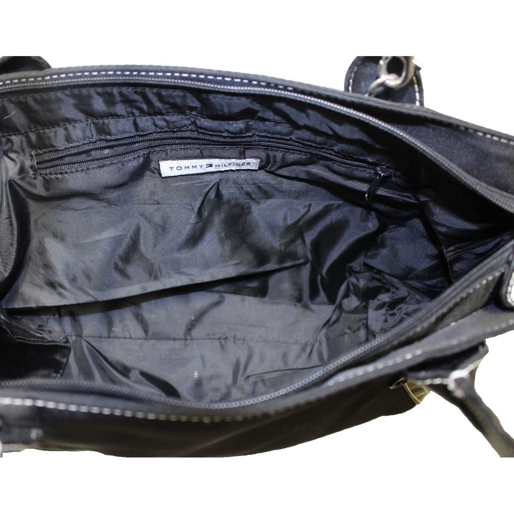 Vintage Tommy Hilfiger Women Canvas Bag Tote Black Medium 16x8x4" Zipper - Picture 6 of 9